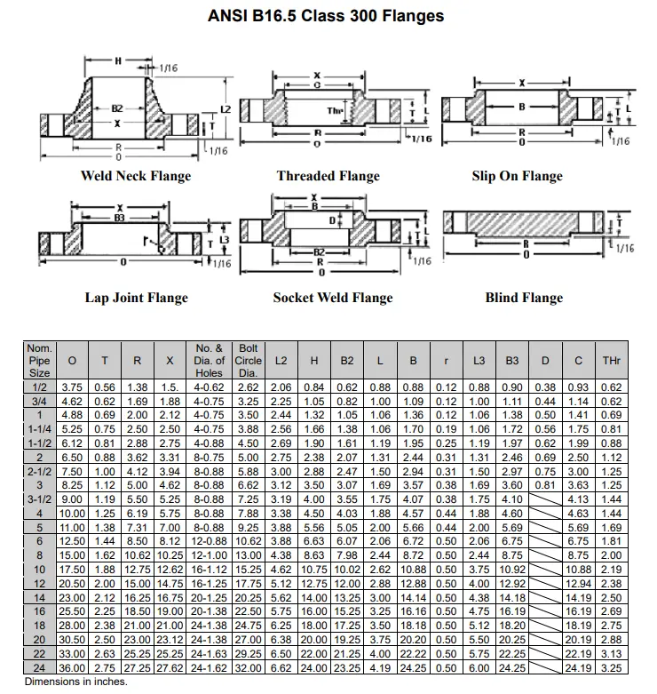 flange size-class 300